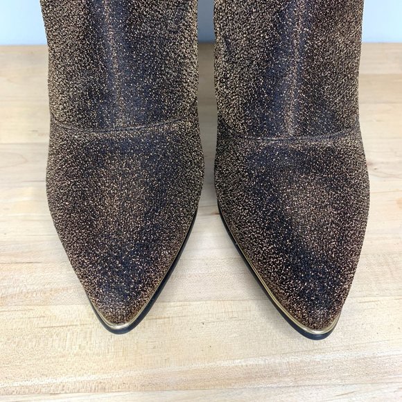 NICOLE MILLER NYC Logan Bronze Glitter Pointed Toe Heeled Boot Sz 8.5 - Picture 7 of 11